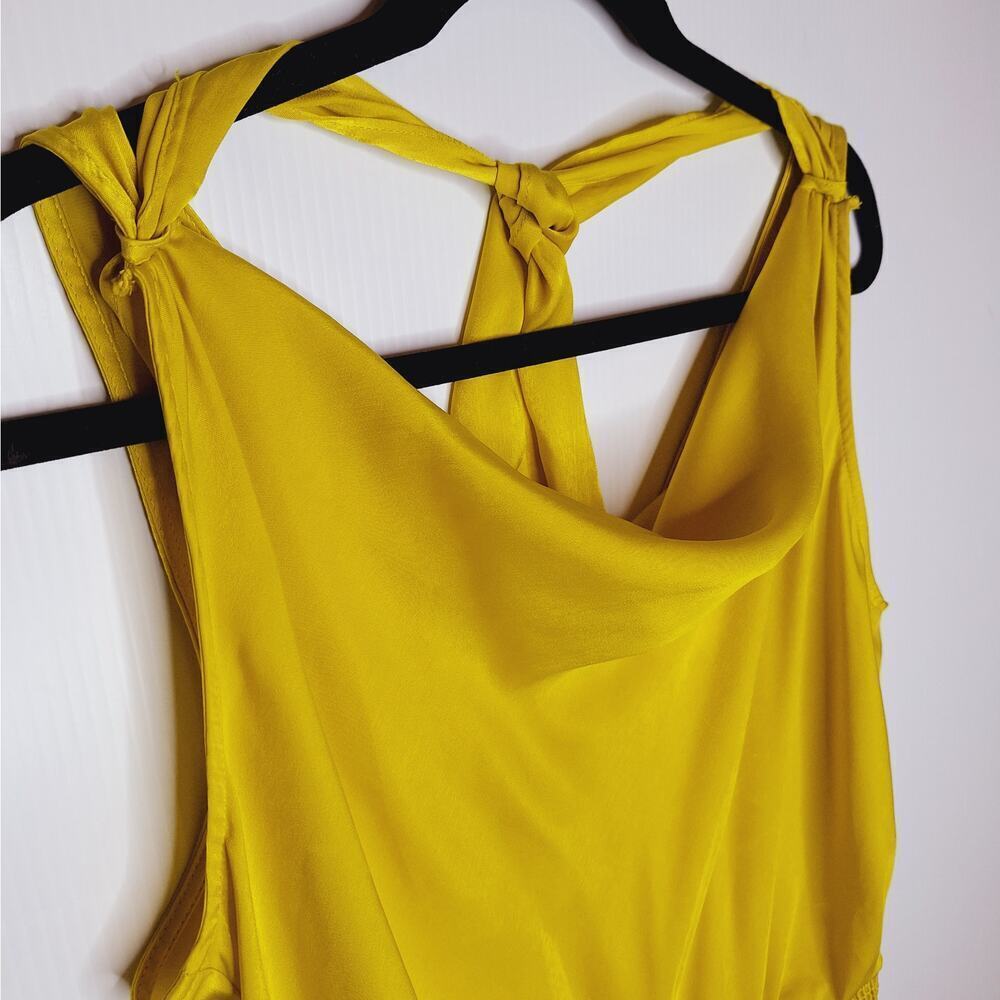 Anthropologie Maeve Alida Satin Cowl Neck Top Chartreuse 8 Draped Cropped Tie - Picture 8 of 11